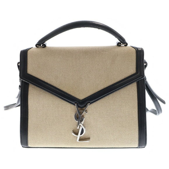 SAINT LAURENT PARIS Cassandra Canvas Shoulder Bag Beige Black - Picture 1 of 6